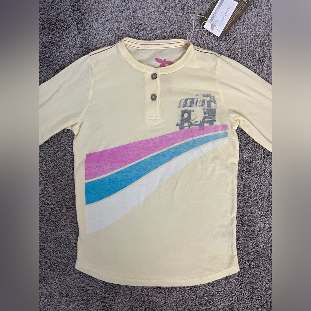 Topo Ranchito Yellow Henley Shirt Kids Size 8 Surf Style Retro Bus